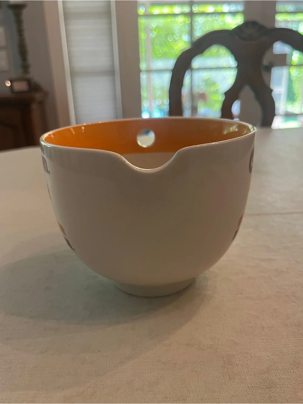 Classic Instant Lunch White & Orange Ceramic Ramen Bowl. W/ chopsticks